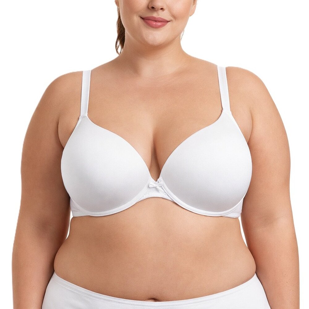 Cacique Lane Bryant 38D Plunge Bra Cotton Boost White Lightly Lined Plus Size